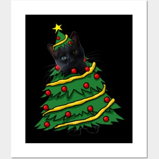 Black Cat Christmas Tree Funny Xmas Cat Lover Posters and Art